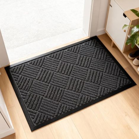 Paillasson d'extérieur 45 x 75 cm, paillasson pour l'intérieur et l'extérieur, antidérapant, imperméable et peu coûteux (gris foncé) – Idéal pour la porte d'entrée, le balcon et la maison (1/5)