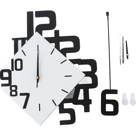 Horloge Murale Pendule Silencieuse Bois Blanc 63x34cm Quartz Sans Tic Tac Déco Moderne Salon Chambre (1/5)