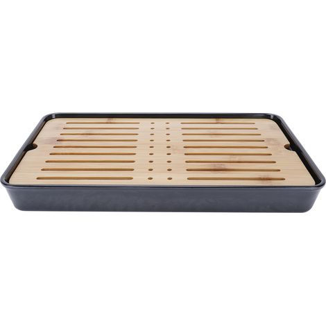 Plateau de service en bambou pour thé, plateau de drainage pour théière, plateau de service rectangulaire pour cuisine, 33 cm, 1100 ml (1/5)