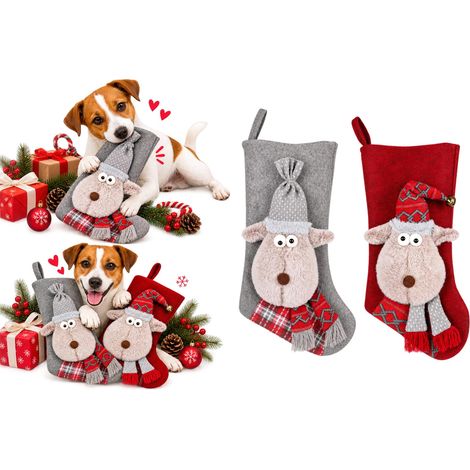 Jouet Chien - Noel Renda Chaussette Renne - Textile Doux - À remplir de Jouets ou friandises - Plusieurs Couleurs - 25 x 9 x 45 cm Une Seule pièce