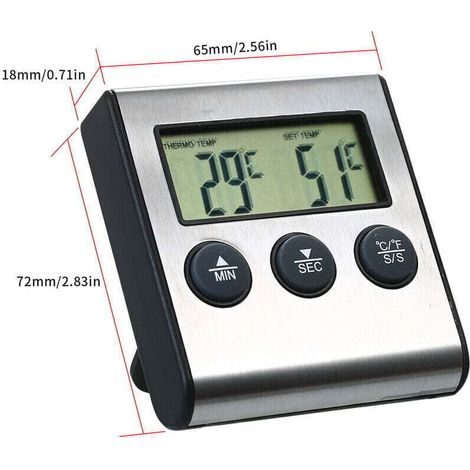 Thermomètre de cuisson numérique 0250°C avec minuterie d'alarme – Sonde de 148mm pour barbecue et pâtisserie – Précision ±1°C