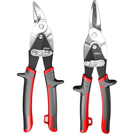 Metal Shears Iron 2 Pieces Metal Shears Sheet Metal Shears Straight Straight Scissors Cutting Tool for Metal Double Lever Drive Ergonomic Handle (1/5)