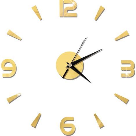 Autocollant d'horloge murale 1mm, miroir en acrylique, décor de montre, décoration murale moderne pour maison, bureau, salle (or) (1/5)