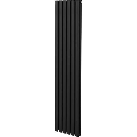 Radiatore a colonna ovale 1800mm x 360mm Designer Doppio pannello Termosifone Nero Acciaio Orizzontale Inclusi Spazzola per la pulizia Kit di fissaggio e staffe