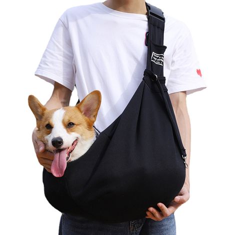1 Sac à dos pour animal de compagnie, ajustable, avec boucle et crochet, polyester, noir, pour promenades et shopping (1/5)