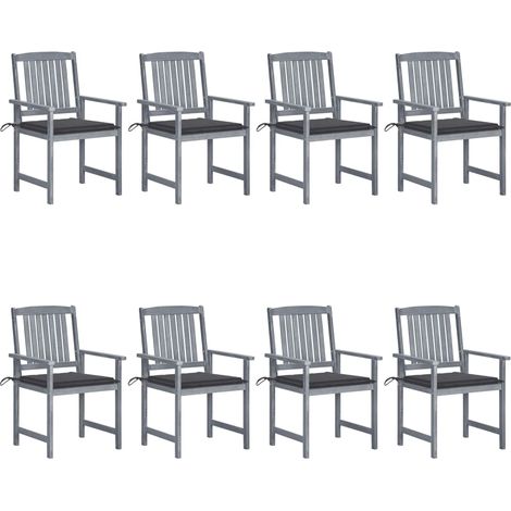 8 pcs Chaises de jardin avec coussins, Fauteuils Extérieur, Sièges confortable Bois d'acacia solide Gris BGT60963 (1/5)