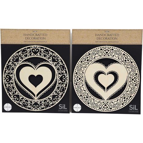 Décoration murale Coeur en bois sculpté (Lot de 2)