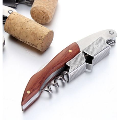 Corkscrew - Stainless Steel - Bloodwood Handle - 2-Stage Worm - Foil Cutter - Bottle Opener - 1 Piece (1/5)