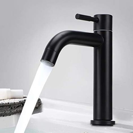 Robinet mat en acier inoxydable noir, robinet d'eau froide simple pour la cuisine domestique, Style classique européen, filetage mâle G1/2" (1/5)