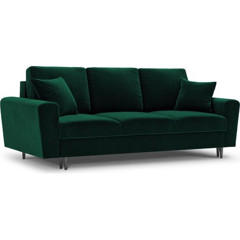 Canapé convertible + box 3 places en velours vert bouteille (1/4)