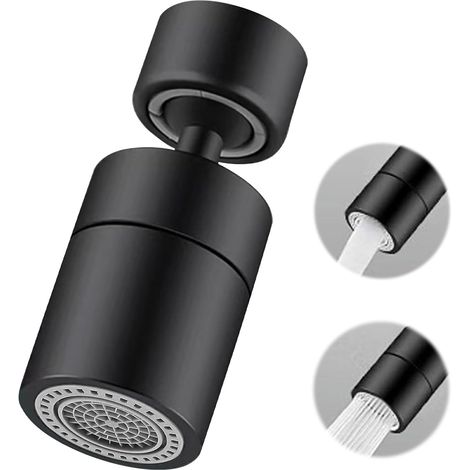Aérateur de robinet de cuisine, aérateur pivotant à 360°, buse anti-éclaboussures M24 de 24 mm, double mode d'économie d'eau, rallonge de robinet universelle noire (1/5)