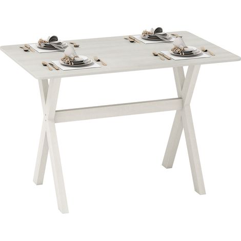 COSTWAY Modern Dining Table Wooden Kitchen Table with X-shaped Frame-White (1/5)