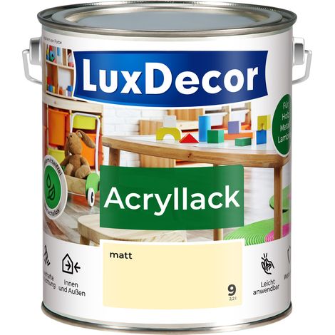 LUXDECOR Acryllack Holzfarbe Metall und Holz Lack Buntlack Matt (09) Elfenbein - 2,2L
