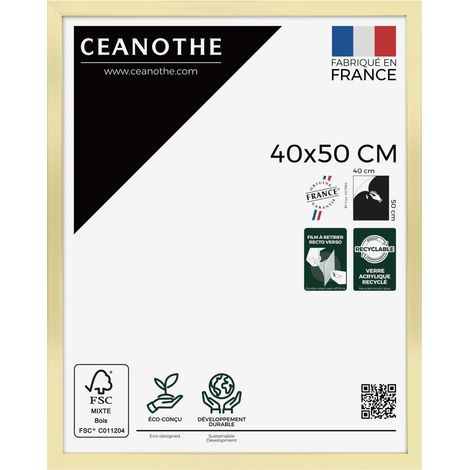 Cadre Photo Doré 40X50 cm et 50x40 cm - Convient au A3 – Fabriqué en France - Cadre Precious Doré 40X50 cm - Cadre photo en Résine recyclée - Verre acrylique Incassable (1/5)