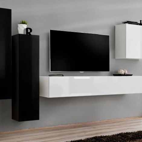 Meuble TV Mural Design "Switch III" 330cm Noir & Blanc (1/5)