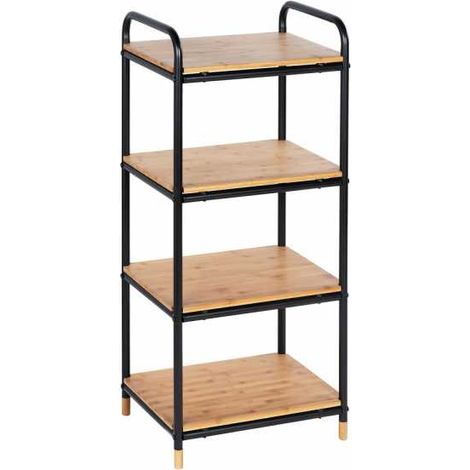 WENKO Scaffale da cucina Loft, scaffale in legno e metallo nero con 4 ripiani, Bambù - Metallo, 42x94,5x33,5 cm, Nero - Marrone (1/5)