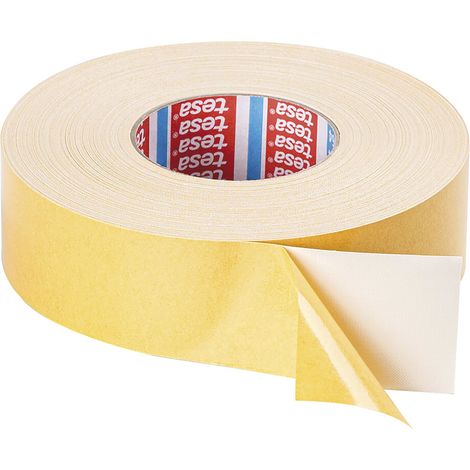 Tesa 4964 doppelseitiges Klebeband, Teppichklebeband, Gewebeband, Montageband, hohe Klebkraft, reißfest, Gewebeträger, weiß, 50mm x 50m