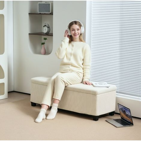 Banquette de rangement 112x42x40 cm beige, coffre 84 L, revêtement polyester, pieds en acier MEUBLIV (1/5)