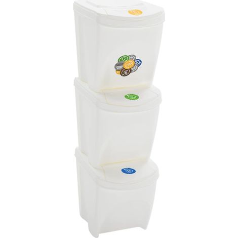 Pattumiere impilabili 3 pezzi bianco 75 litri polipropilene 020006074