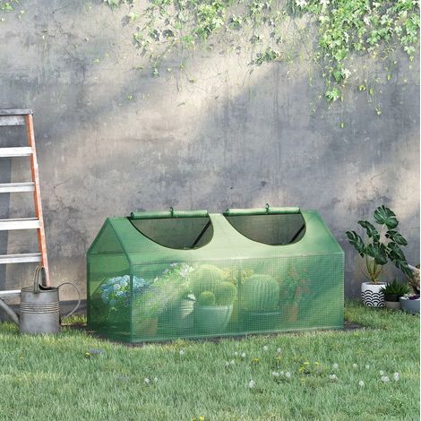 Foliengewächshaus 120x60x60 cm grün aus Stahl mit aufrollbaren Fenstern (1/5)