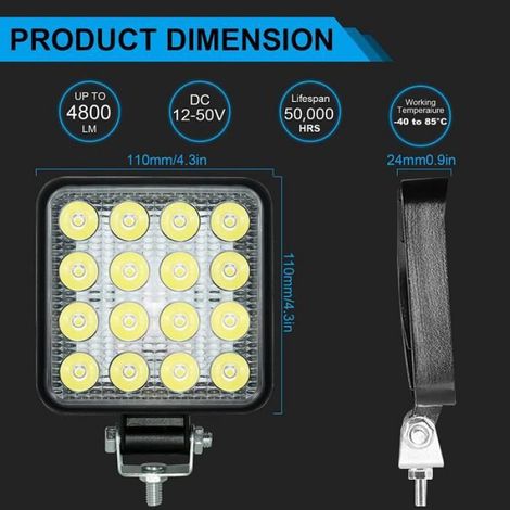 4PCS Led lampe de travail 12v, 48W télécommande LED moto 4x4 phare, adapté aux tracteurs, bateaux, camions (1/4)