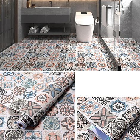 JSSEVN - PVC flooring - 5m x 40cm (2m²) - Retro checkered style - For entrance, living room, hallway, balcony, laundry room (1/4)