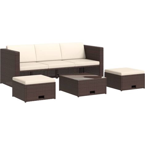 Set muebles de jardín 4 piezas y cojines ratán sintético marrón vidaXL (1/5)