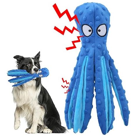 (Blaues) Quietschendes Hundespielzeug, kein gefüllter Oktopus-Kauspielzeug für Hunde (1/5)