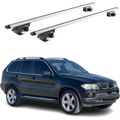OMAC Dachträger Aluminium TÜV geprüft für BMW X5 E53 E70 1999-2013 5 tür – Für Standard Dachreling – T Nut – Max 90 kg – 2 Schlösser Silber (1/5)