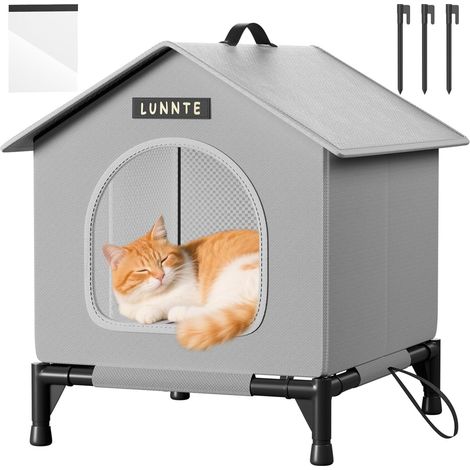 Niche pour chats extérieure, grotte pour chats pour l'extérieur, niche pour chats pour l'extérieur résistante à l'hiver imperméable, cabane pour chiots à l'extérieur, avec rideau transparent amovible (1/5)