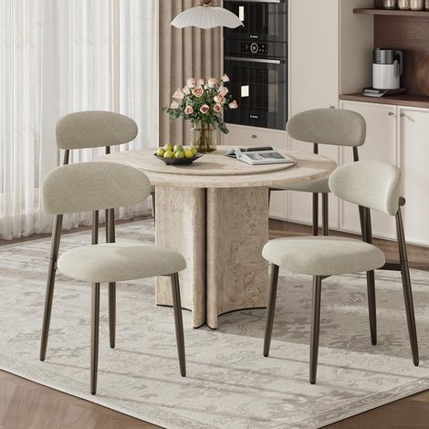 Lot de 4 chaises de Salle à Manger rembourrées, Dossier courbé Ergonomique, piétement en métal, chaises Modernes en Tissu pour Salle à Manger, Cuisine, Salon, Chambre, Couleur Camel. (1/5)