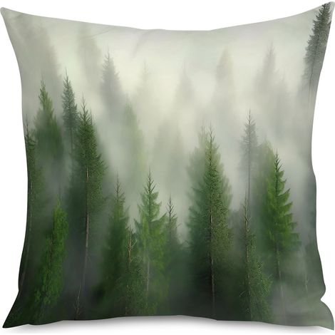 Housse de coussin imprimé forêt brumeuse, 60x60 cm (1/5)