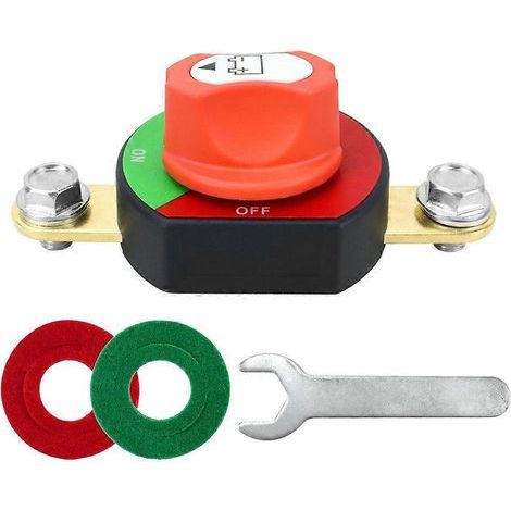 Disjoncteur de batterie à visser avec clé et rondelle, un dispositif de déconnexion universel compatible avec les automobiles, les camions, les camping-cars et les navires. (1/5)