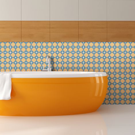 Sticker Mural Carrelage adhésif Cuisine Salle de Bain - 60 STICKERS CARREAUX DE CIMENT AZULEJOS HINO - 60stickers20x20cm (1/5)