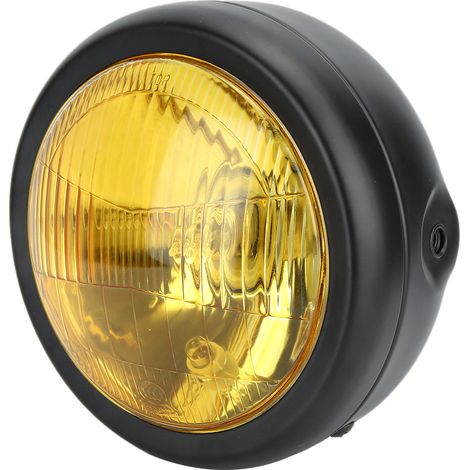 Phare Moto Rétro 5.75 Pouces avec Grille de Protection et Support, Projecteur Avant Jaune, Casque de Phare Universel