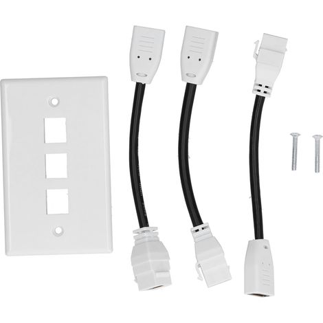 Placca a muro Toivize a 3 porte HDMI, in ABS, compatibile con 4K, con cavi integrati, 17 cm, design senza viti per un'installazione pulita e veloce. (1/5)