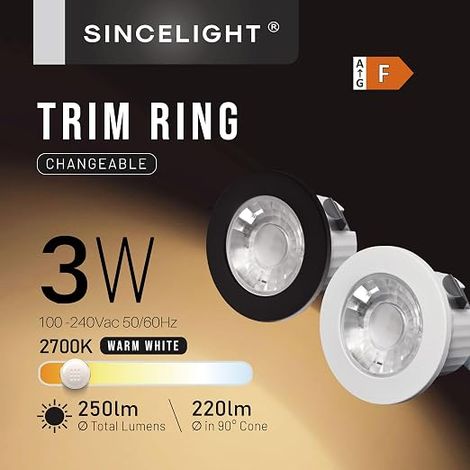 Mini Spot encastrable 3W, petit downlight à LED pour trou de 35-40mm, Anneau blanc/noir remplaçable, Blanc Chaud 2700K, Remplaçant MR11, étanche IP65 pour plafond/armoire/vitrine (1/4)