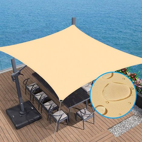 Auvent de terrasse, voile d'ombrage avec cordes, imperméable et anti-UV, rectangulaire, 3 x 3 m, couleur sable (1/4)