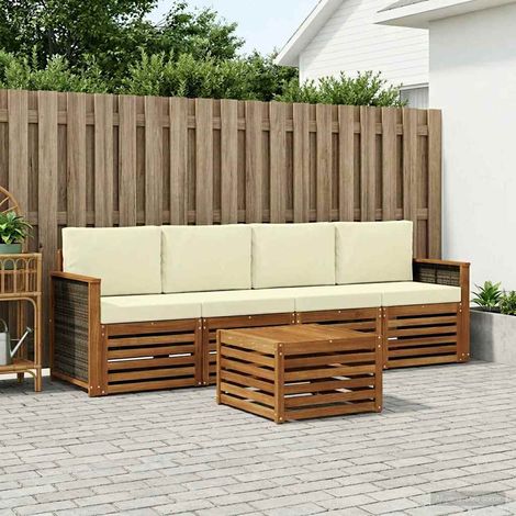 vidaXL Outdoor-Sofagarnitur 5 pcs Natur und Creme Massivholz Akazie (1/5)