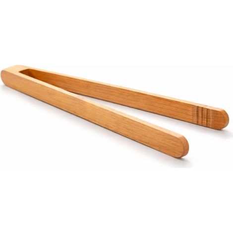 1 Pince à barbecue, Bois de cerisier, 30 cm, Poignées longues, Rainures intérieures, Pour saucisses steaks légumes (1/5)