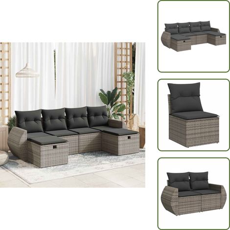 The Living Store Set de muebles de jardín 6 pzas y cojines ratán sintético gris - Muebles de jardín