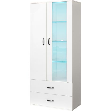 Vitrina LED blanca de pie con 2 puertas y cajones 59,5 x 35 x 182 cm (1/5)