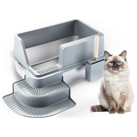 Bac Litiere pour Chat, Bac à Litière en Acier Inoxydable, Grand pour Les Chats et Les Lapins Bac Litiere Chat, Fermeture Latérale à Haute paroi, Antiadhésive, étanche, Facile à Nettoyer