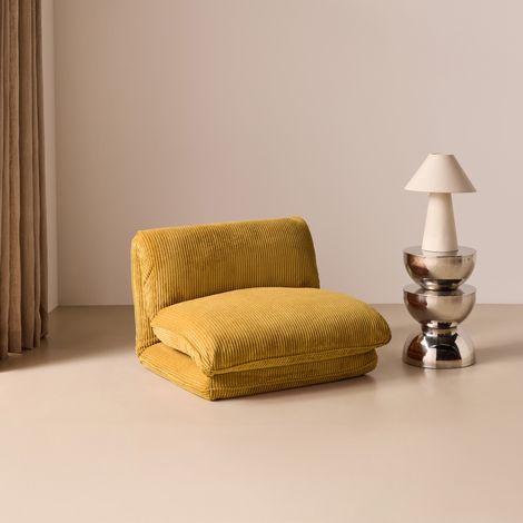 Chauffeuse matelas moutarde convertible velours côtelé grosse côte 1 place Cosy