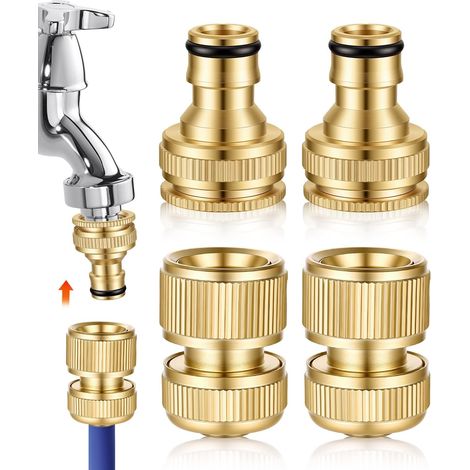 4 Pièces Raccord de Tuyau D'arrosage en Laiton 2 en 1 Connecteur Rapide en Laiton 1/2" et 3/4" Connecteur Rapide D'extrémité de Tuyau Connecteur Tuyau Arrosage pour Cuisine Jardin (1/5)