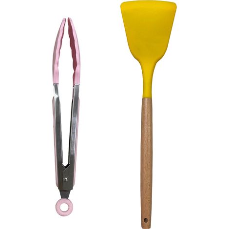 Ensemble Ustensiles Cuisine Silicone - Manche Bois Résistant Chaleur - Pour Casseroles Antiadhésives - Lot De 2 Pièces (1/5)