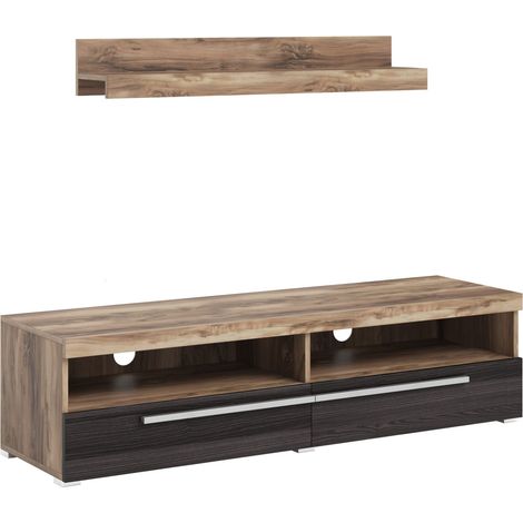 Mueble TV Austin 239, Nuez + Roble oscuro, Número de puertas: 2, Número de cajones: 0, 140x35x40cm