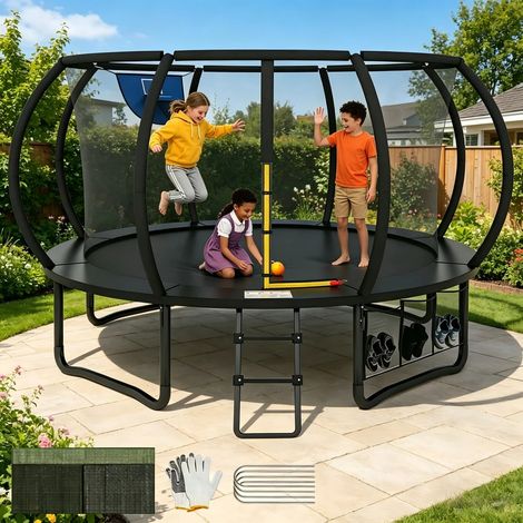 Trampoline Extérieur Ø 325 cm pour Enfants, avec Filet de Sécurité, Housse de Protection, Design Citrouille, Capacité de Charge 181 kg (1/5)