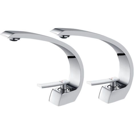 Robinet mitigeur monocommande Auralum à 2 poignées, robinet design pour lavabo, robinet chromé pour salle de bain, mitigeur pour lavabo (1/5)