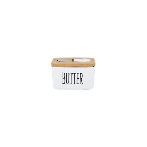 Beurrier carré en porcelaine avec couteau, couvercle en bambou, blanc, 600 ml (1/5)